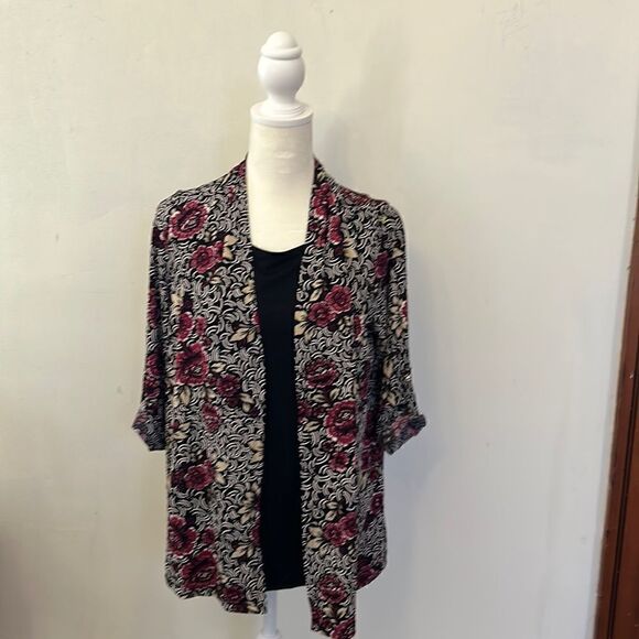 By design Tops - By design knit double layer black and floral blouse Size S New